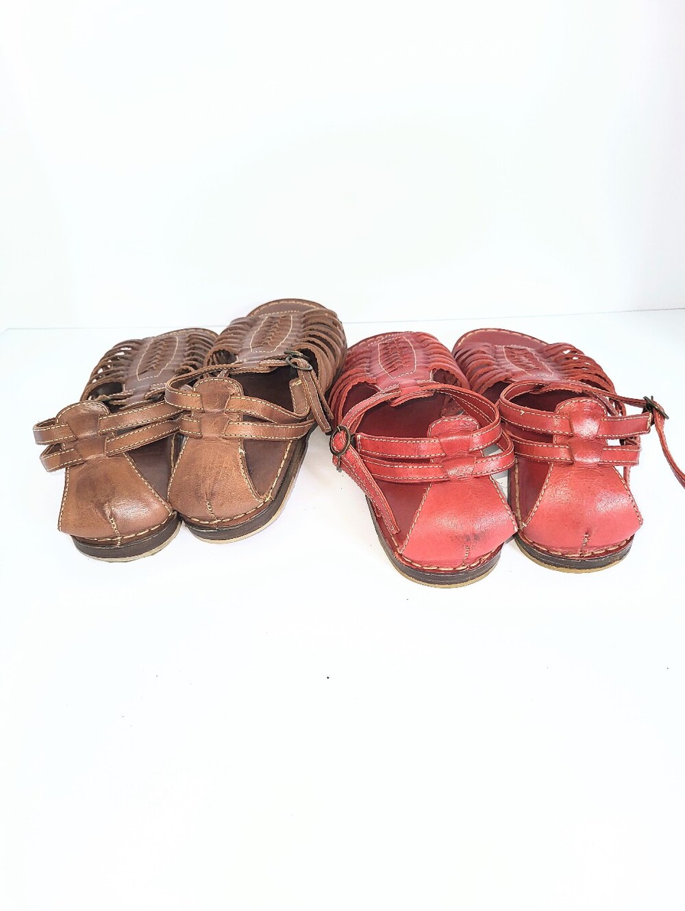 2 Pairs! Frye Kayla Huarache Sandals Leather Gladiator Brown & Red Size 8.5 - Picture 7 of 16